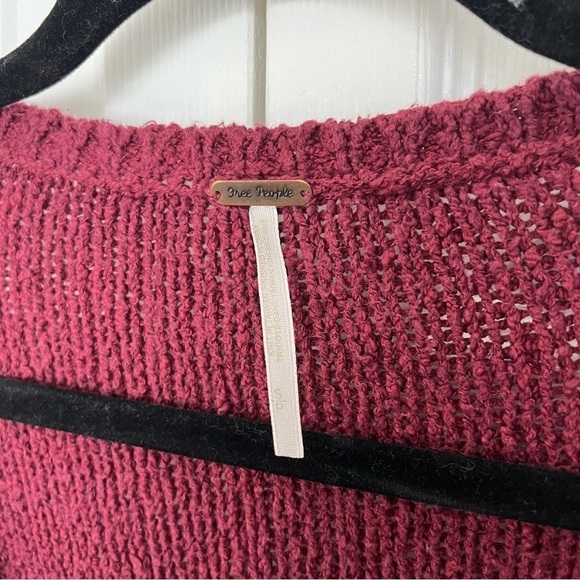 Burgundy Red Free People Distressed Hem Scoop Neck Sweater Size S - Picture 4 of 6